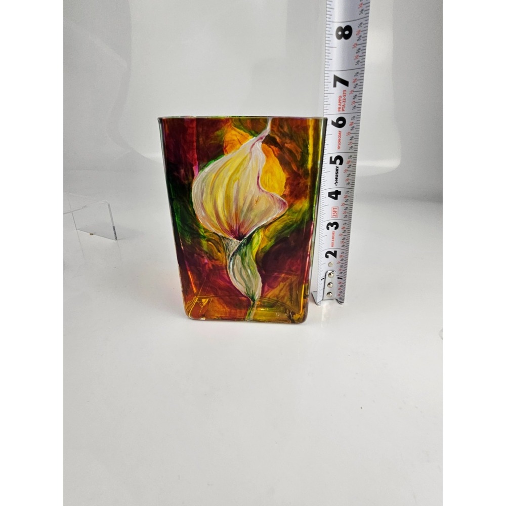 Original Painting‎ and Hand Painted Glass Vase Set Calla Lily Signed Art - Picture 9 of 16